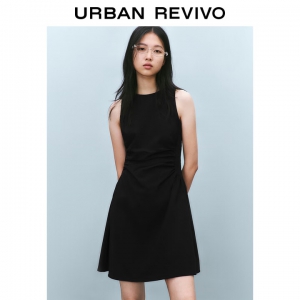 UR2025春季新款女摩登气质褶皱收腰显瘦无袖连衣裙UYY750030 黑色 S