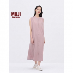 无印良品（MUJI）IDEE 女式 平纹 无袖连衣裙 女装裙子25年夏季 连身裙 GA44CC5S 烟熏粉色 M (155/80A)